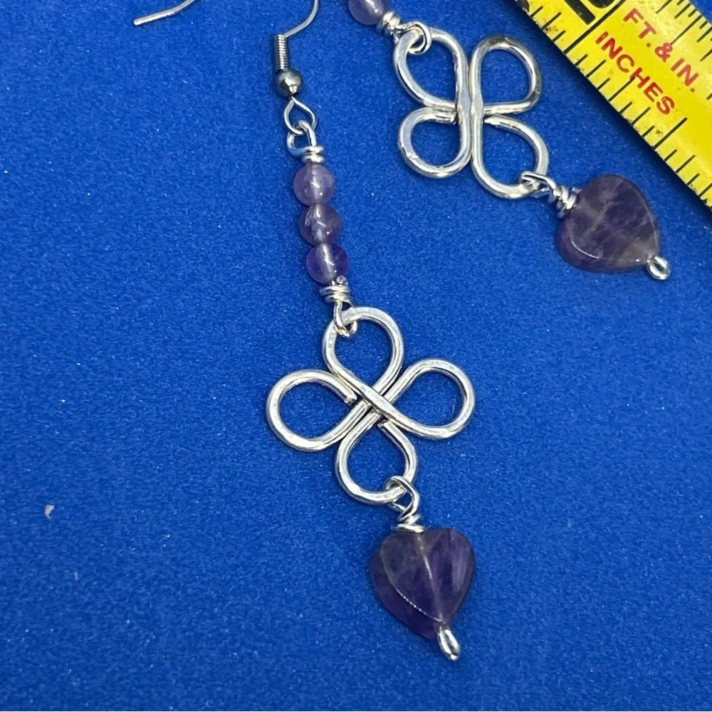 Silver and Purple amethyst Beaded Dangle Earrings handmade